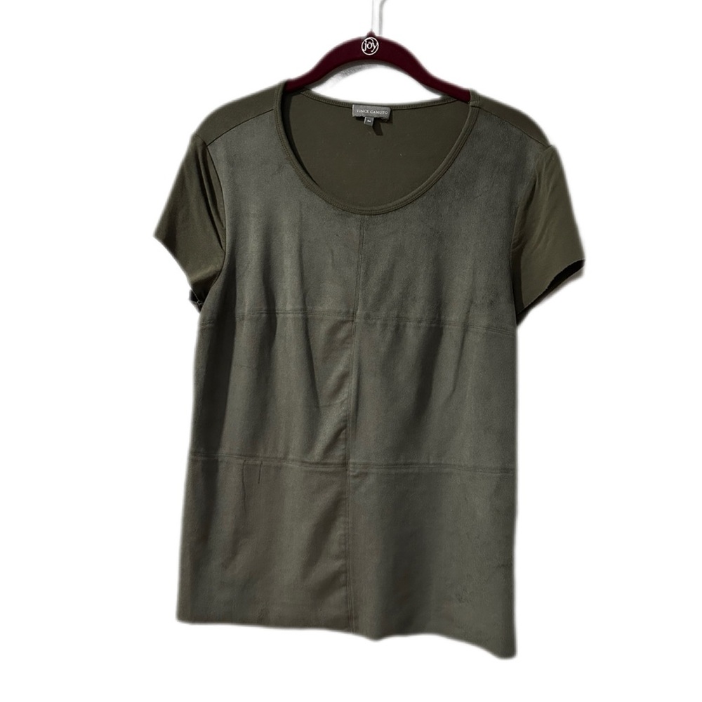 Vince Camuto Olive Green Short Sleeve Faux Suede Tee
